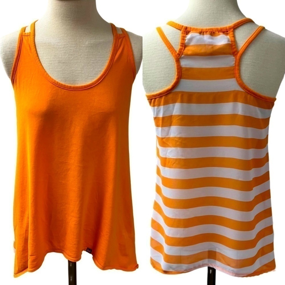 Paxton Relaxed Tank Top Women’s SIZE XS Orange White Sheer Striped Back